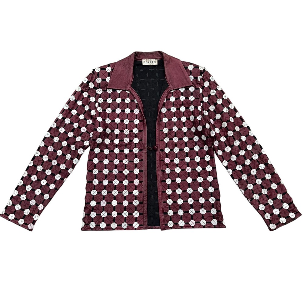 Vintage Nuretti Genuine Leather Jacket Womens Burgundy Geometric Shoulder Pads